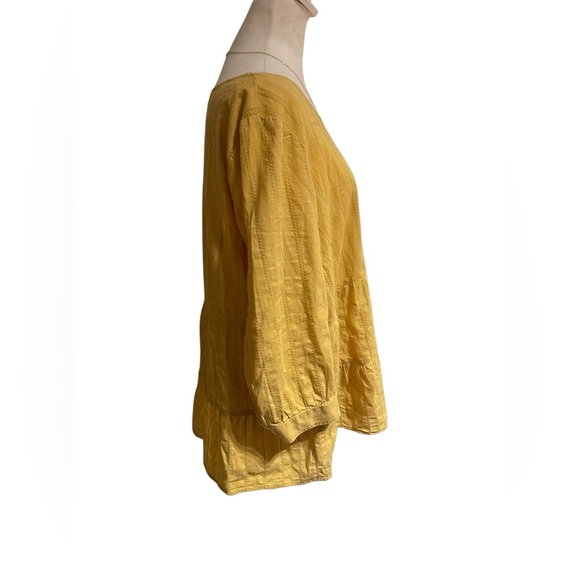 J.Jill Yellow Peasant Blouse Size L Cottagecore Prairie Boho Tiered Top - Picture 4 of 6